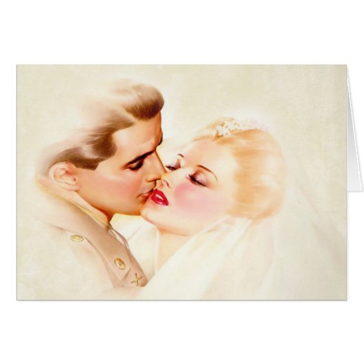 Baiser vintage, soldat et jeune mariée de mariage (Devant horizontal)