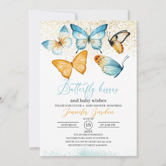 Baisers à papillon baby shower Invitation (Devant)