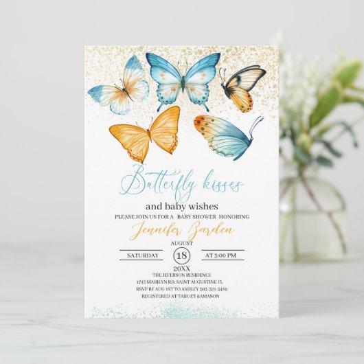 Baisers à papillon baby shower Invitation (Debout devant)