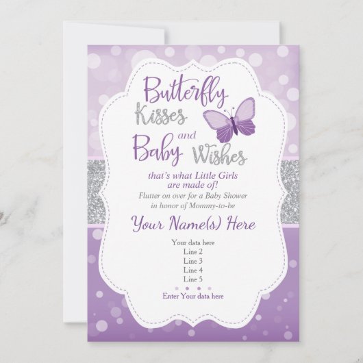 Baisers à papillon Baby shower Invitation (Devant)