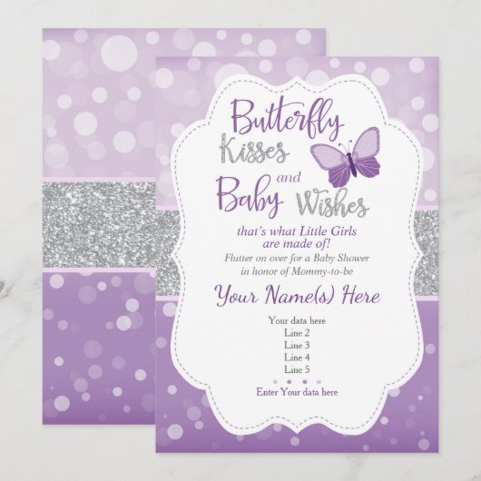 Baisers à papillon Baby shower Invitation (Devant / Derrière)