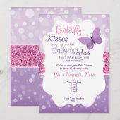 Baisers à papillon Baby shower Invitation violet (Devant / Derrière)