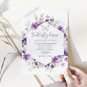 Baisers à papillon en argent invitation baby showe