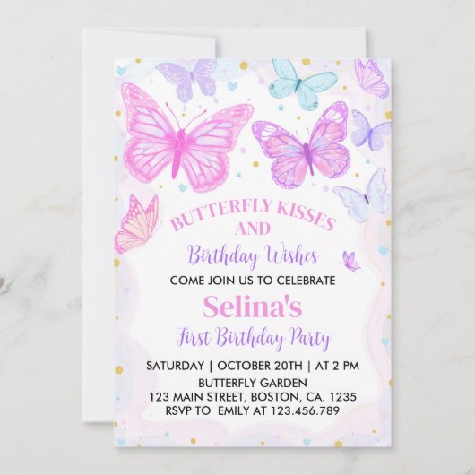 Baisers à papillon Invitation d'anniversaire (Devant)