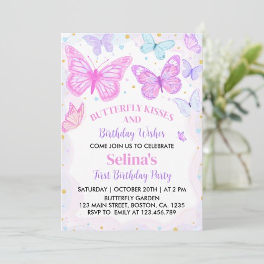 Baisers à papillon Invitation d'anniversaire (Debout devant)