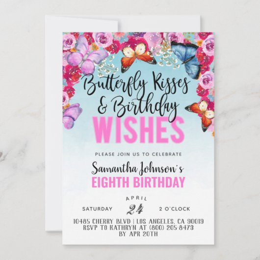 Baisers à papillon Invitation d'anniversaire (Devant)
