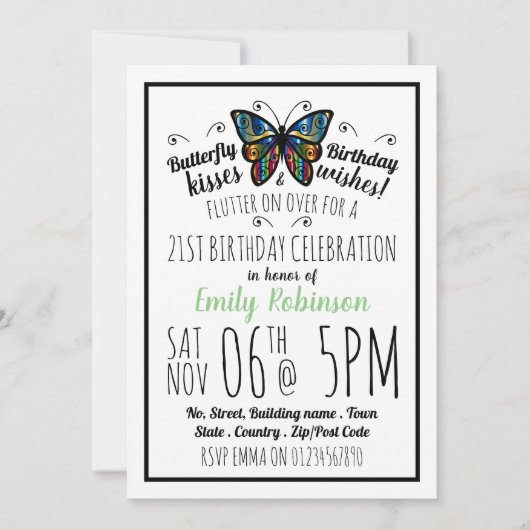 Baisers à papillon Invitation de fête d'anniversai (Devant)
