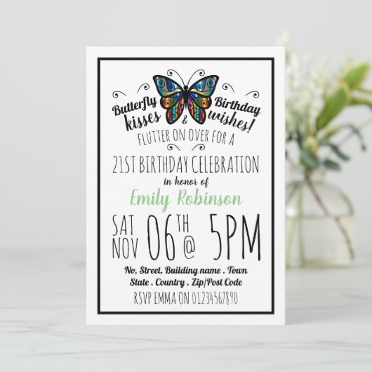 Baisers à papillon Invitation de fête d'anniversai (Debout devant)