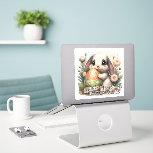 Baisers de lapin de Pâques - Sticker en Vinyle (Ordinateur portable sur le bureau)