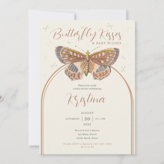 Baisers papillon Boho Baby Girl Douche Invitation (Devant)
