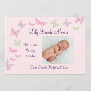 Baisers papillon rose Faire-part de naissance