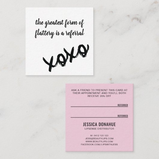 Baisers XOXO noir blanc et rose carte de référence (Devant / Derrière)