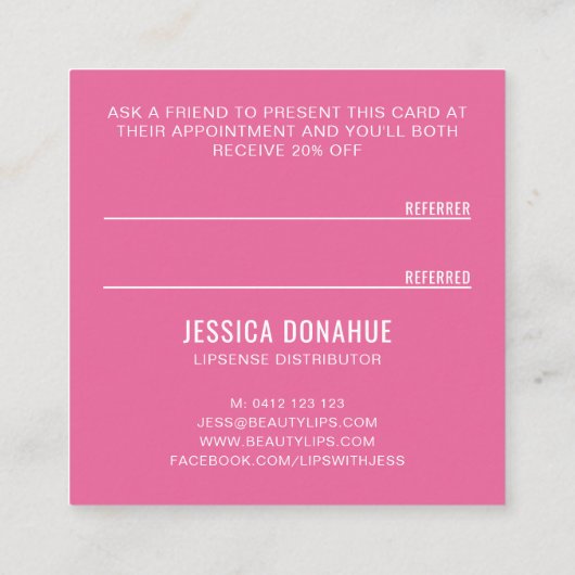 Baisers XOXO Rose sur la carte de référence rose (Dos)