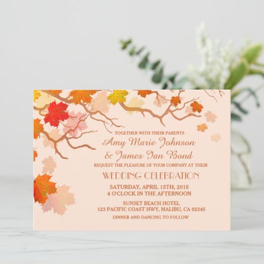 Baisse des invitations de mariage d'automne feuill (Debout devant)