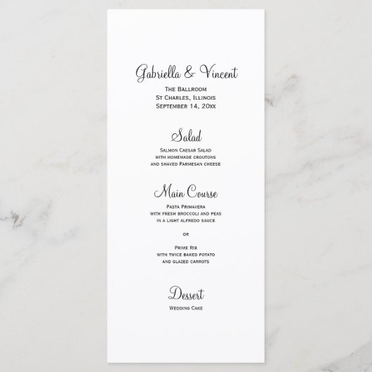 Baisson blanc doux sur le menu Mariage gris (Dos)