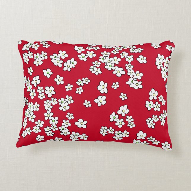 Baisson blanc sur coussin décoratif rouge et gris (Dos)