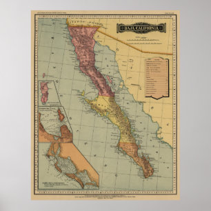 Baja California Antiek Map Poster