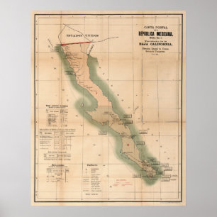  Baja California Postal Map (1904) Poster