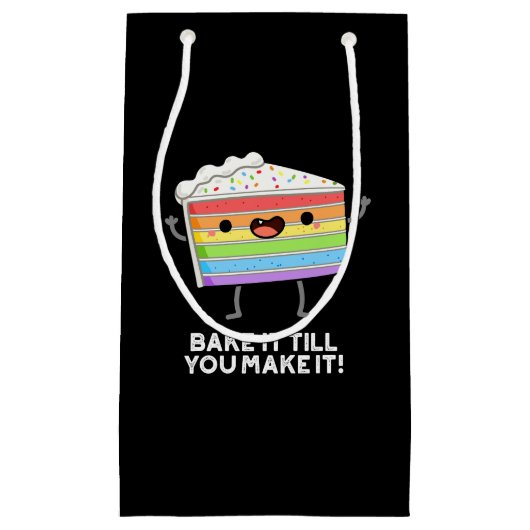 Bak het tot je het grappig bakken pun donker BG Klein Cadeauzakje (Voorkant)