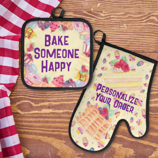 Bak Iemand Gelukkig Watercolor Desserts Ovenwant & Pannenlap Set