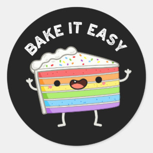 Bake it Easy Funny Cake Pun Dark BG Ronde Sticker
