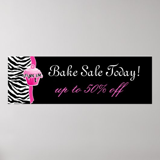 Bake Sale Poster Cute Zebra Cupcake Roze (Voorkant)