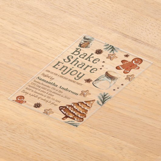 Bake Share Geniet | groene & bruine kerst Acryl Uitnodigingen (Laagn)