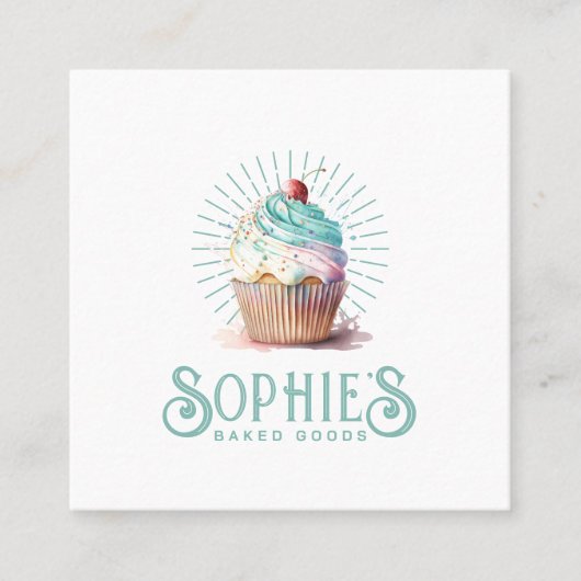 Baker Bakery Cupcake Logo Carré Carte de visite (Devant)