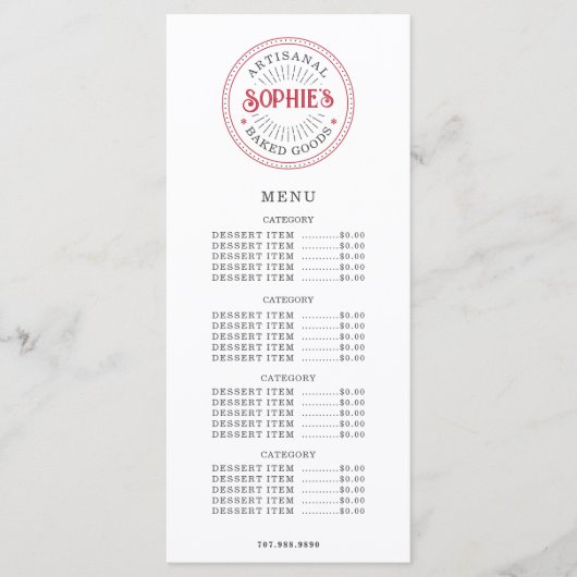 Baker Bakery Pastry Chef Catering Flat Menu (Voorkant)