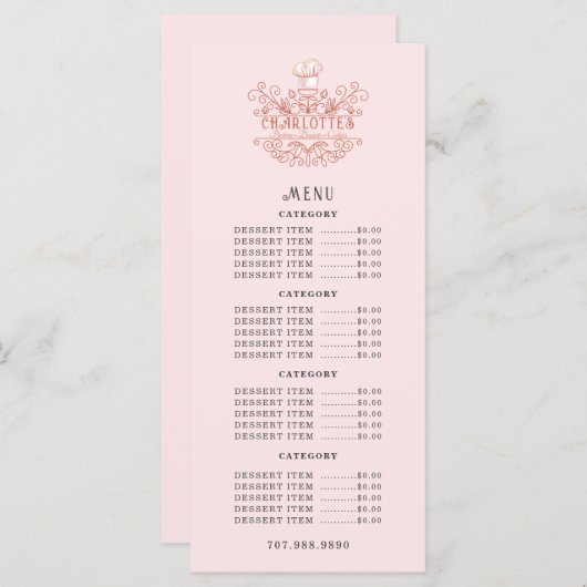 Baker Bakery Pink Rose Logo Menu (Voorkant / Achterkant)
