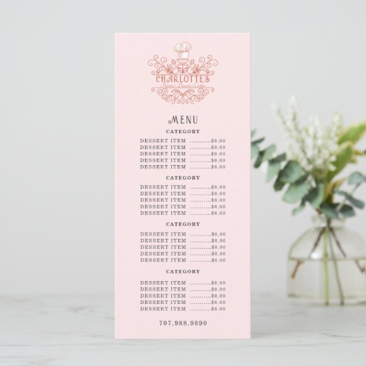 Baker Bakery Pink Rose Logo Menu (Staand voorkant)