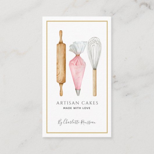 Baker Bakery Tools Pastry Chef Logo Business Card Visitekaartje (Voorkant)