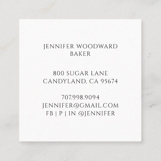 Baker Baking Waterverf Pastry Chef Vierkante Visitekaartje (Achterkant)