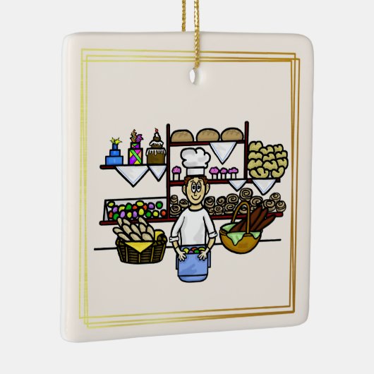 Baker bij zijn kerst-kerstversiering op bakkerij keramisch ornament (Rechts)