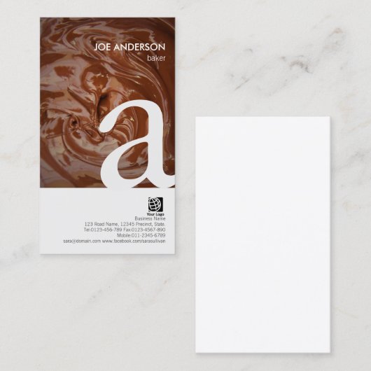 Baker Bold Monogram Chocolade Textuur BusinessCard Visitekaartje (Voorkant / Achterkant)