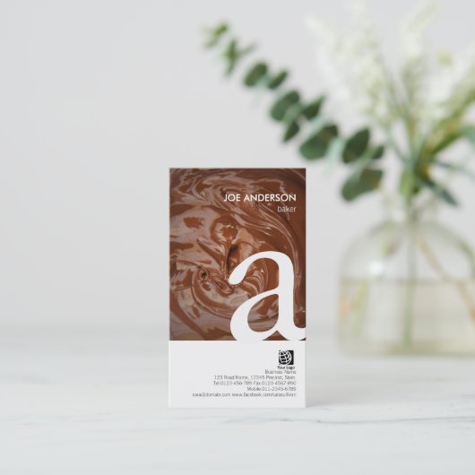 Baker Bold Monogram Chocolade Textuur BusinessCard Visitekaartje (Staand voorkant)