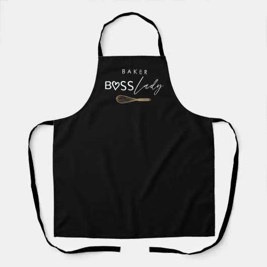 Baker Boss Lady Stijlvol penseelscript zwart Schort (Voorkant)