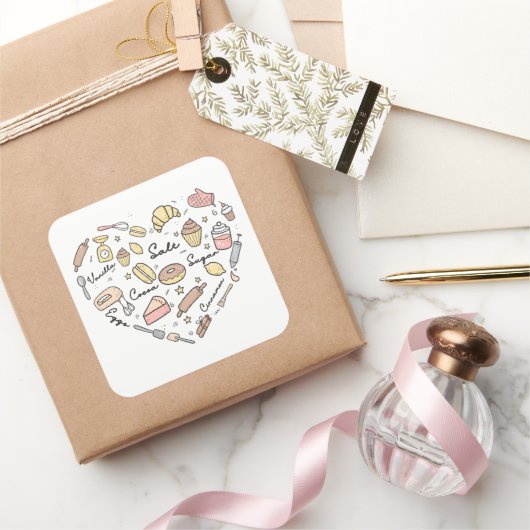 Baker Heart Funny Bakery Baking Pastry Chef Vierkante Sticker (Geschenken)