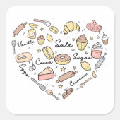 Baker Heart Funny Bakery Baking Pastry Chef Vierkante Sticker (Voorkant)