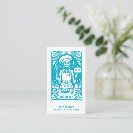 Baker Pastry Chef Dessert Cateraar Turquoise Blauw Visitekaartje (Staand voorkant)
