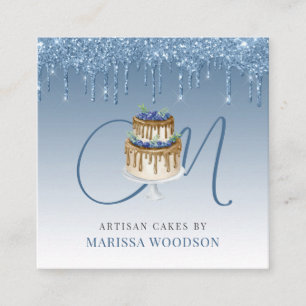 Baker Pastry Chef Elegant Cake Blue Glitter Driver Vierkante Visitekaartje
