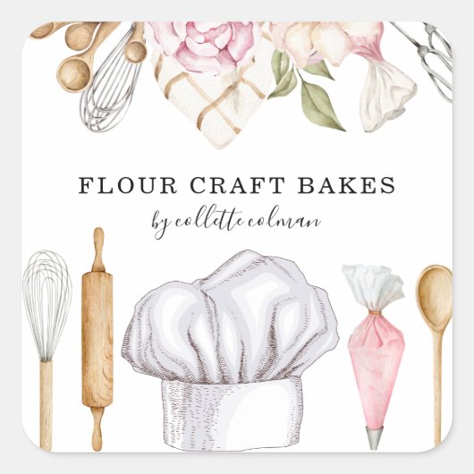 Baker Pastry Chef Waterverf Baking Tools Vierkante Sticker (Voorkant)