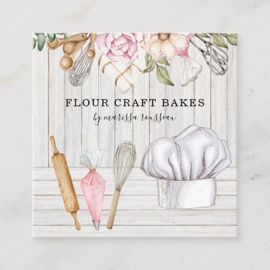 Baker Pastry Chef Waterverf Baking Tools Vierkante Visitekaartje (Voorkant)