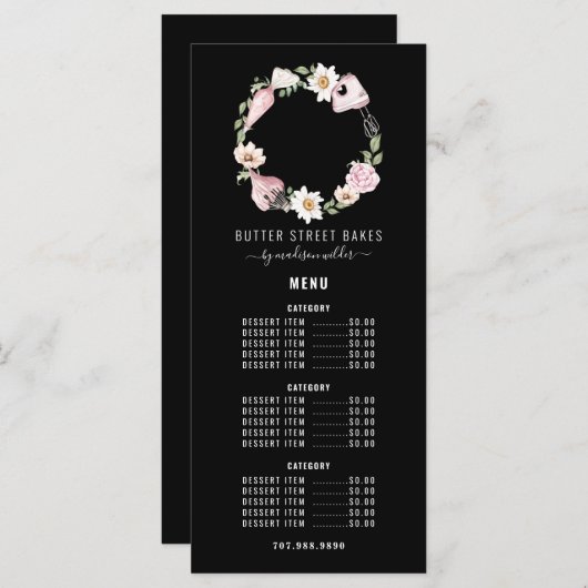 Baker Pastry Chef Waterverf Baking Utensil Floral Menu (Voorkant / Achterkant)