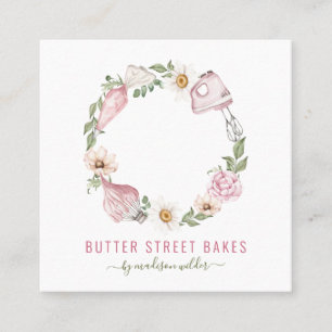 Baker Pastry Chef Waterverf Baking Utensil Floral Vierkante Visitekaartje