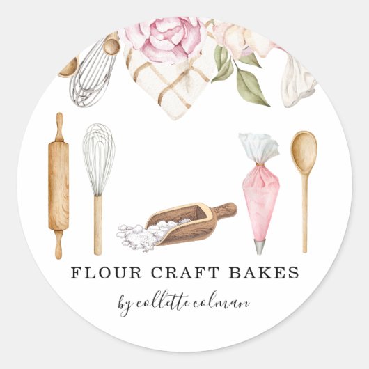 Baker Pastry Chef Waterverf Florence Tools Ronde Sticker (Voorkant)