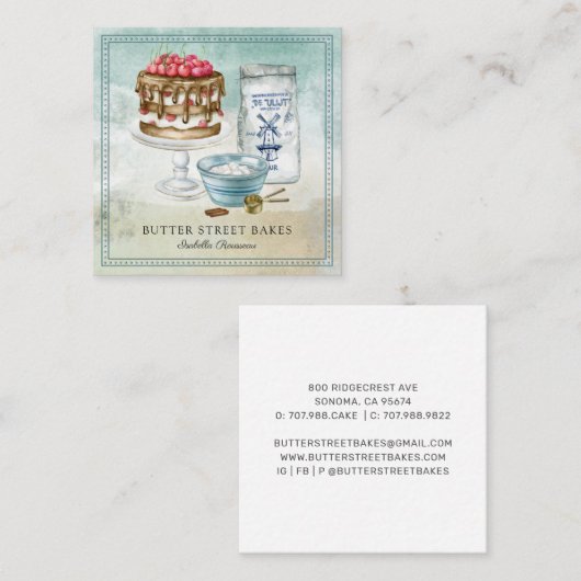 Baker Pastry Chef Waterverf Square Visitekaartje (Voorkant / Achterkant)