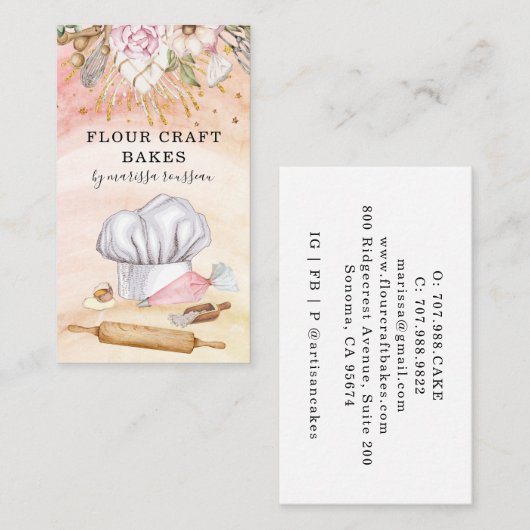 Baker Pastry Chef Waterverf Tools gereedschap Visitekaartje (Voorkant / Achterkant)