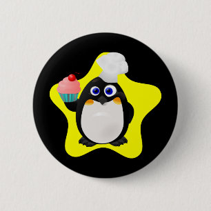 Baker Penguin met Cupcake Ronde Button 5,7 Cm