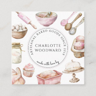 Baker Roze Aquarel Desserts Bestek Vierkante Visitekaartje